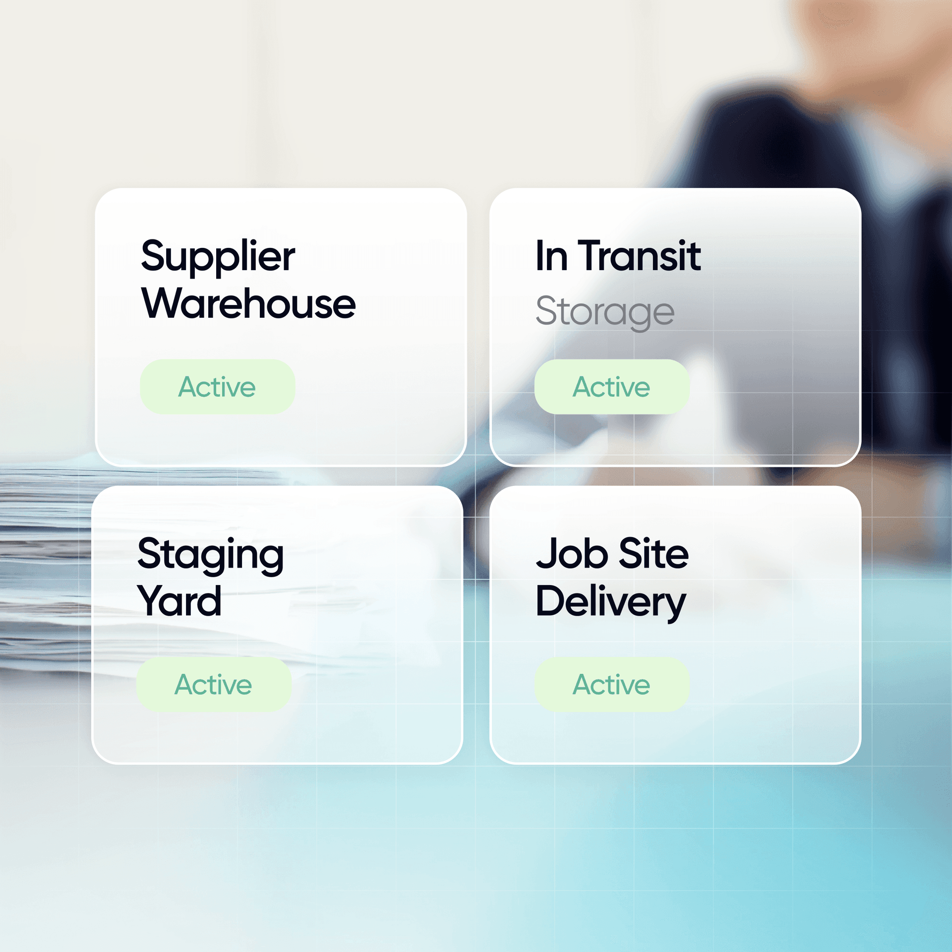 UI depicting 4 cards, each for a different part of a job.